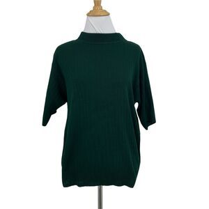 Vintage Prophecy Sag Harbor Ribbed Shirt Petite Size L Forest Green Mid Sleeves